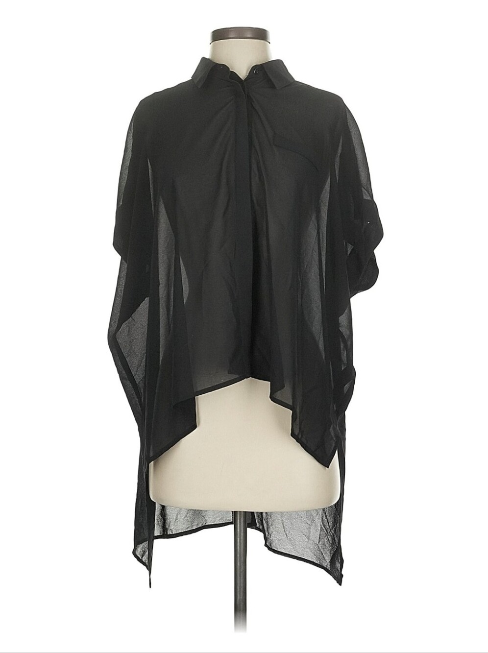 Forever 21 Sheer Mesh Hi-Low Black Button Down Shirt With Zippers